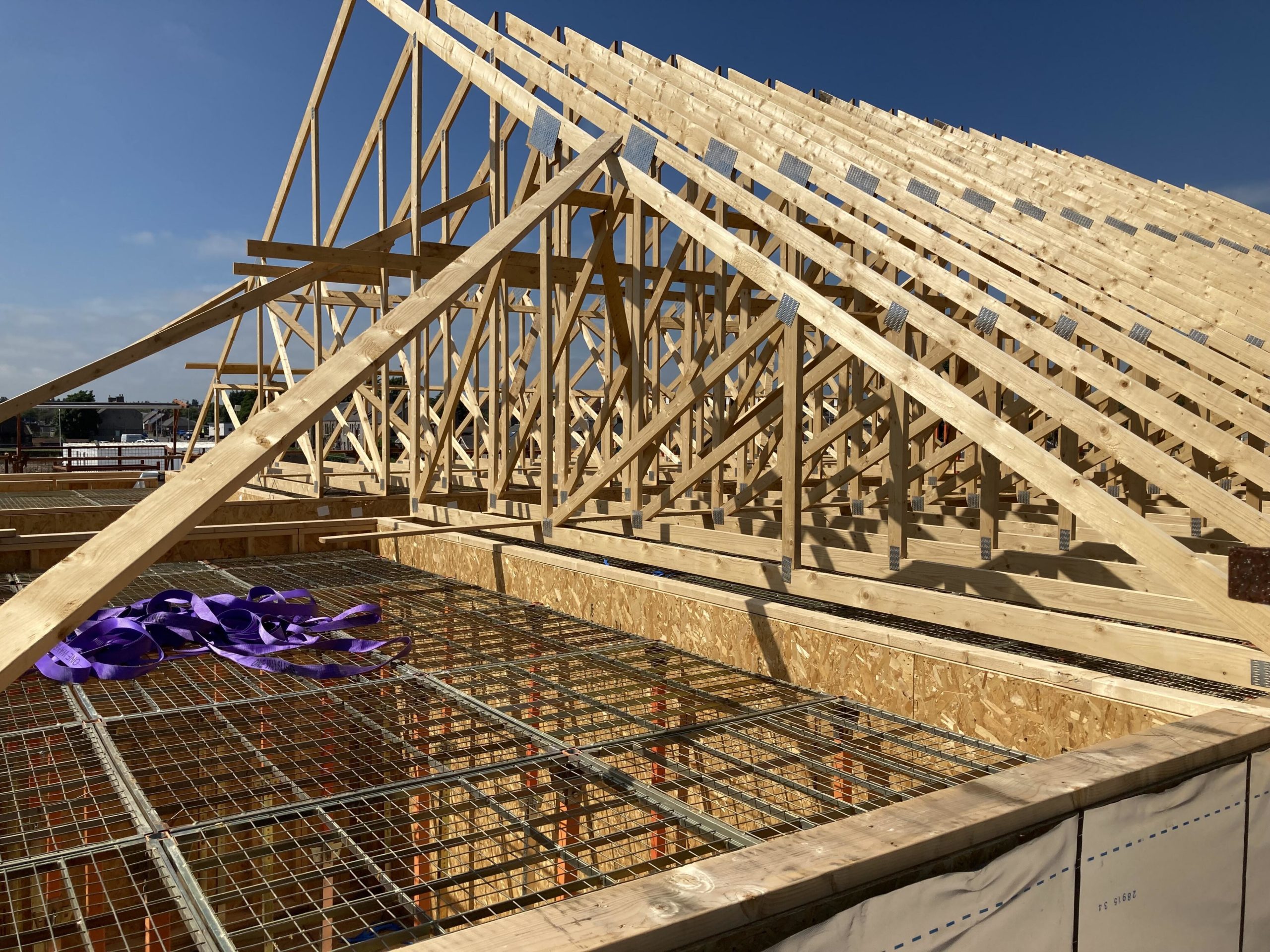 Roofing timbers in a stage of construction using Donaldson Timber Systems Materials